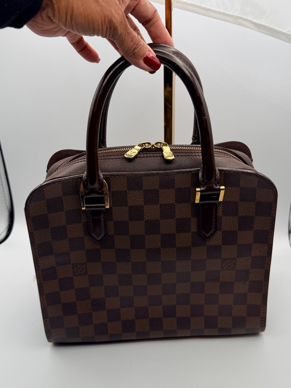 Louis Vuitton damier Triana Satchel with Gold Hardware